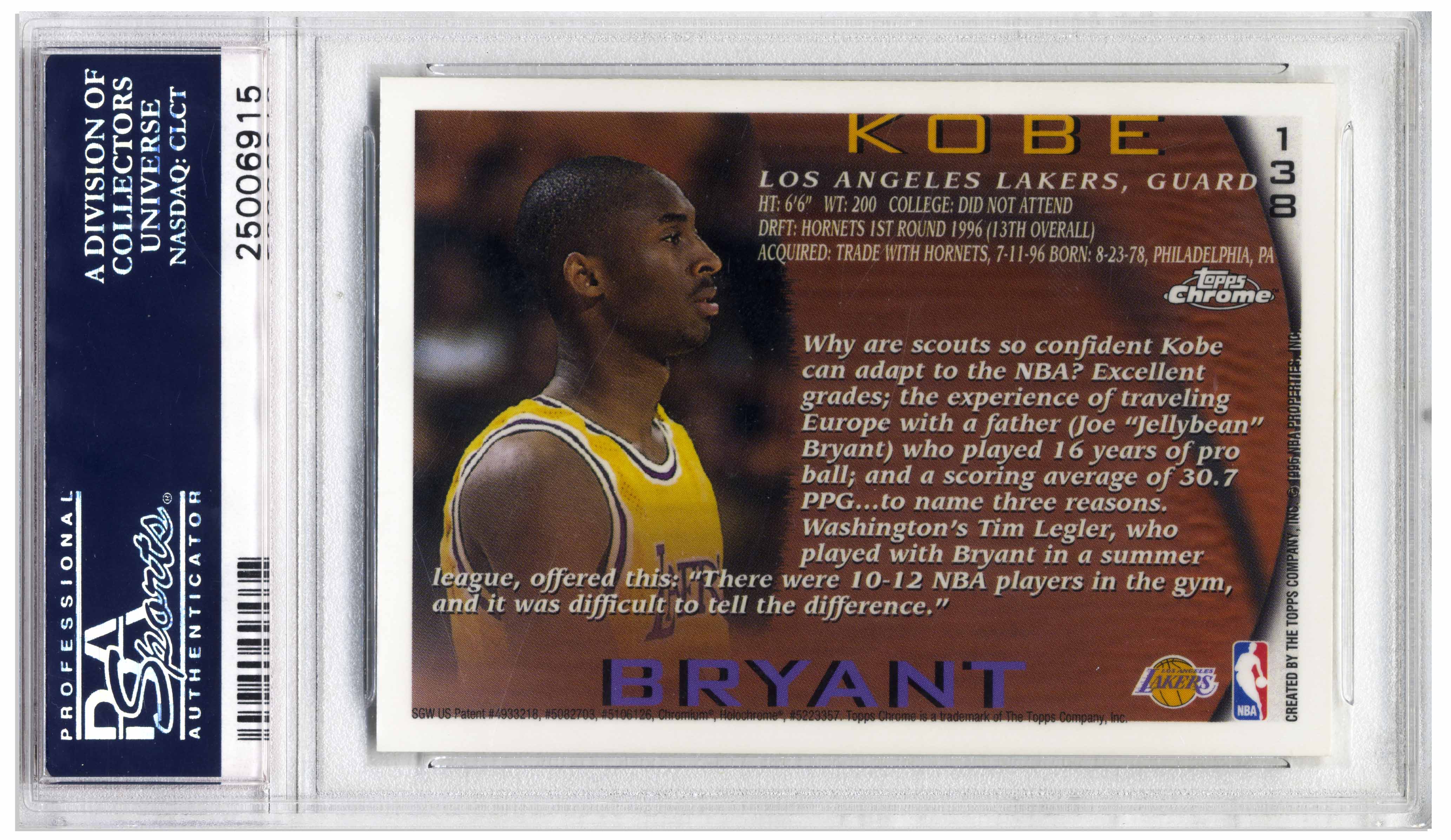 Lot Detail Kobe Bryant 199697 Topps Chrome Lakers Rookie Card 138 PSA Graded Perfect 10